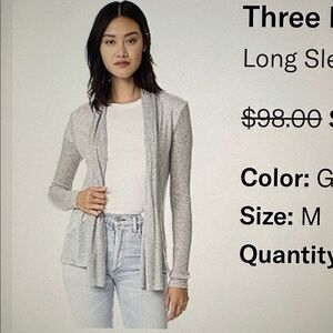 Three Dots Long Sleeve Open Cardigan Size Medium Granite